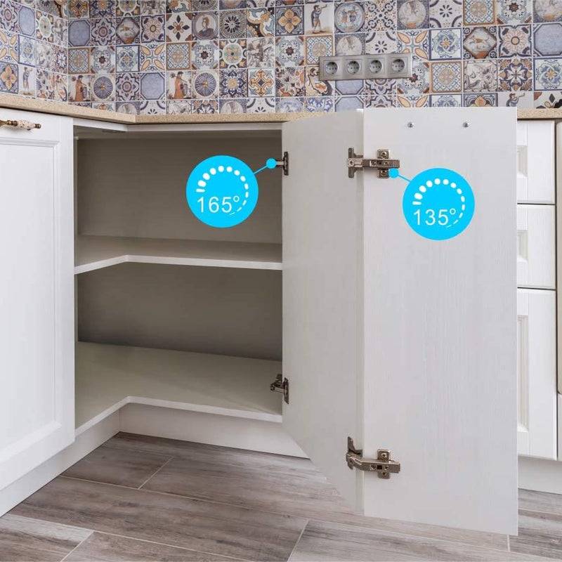 Furniware 2 Pack 1 Pair 165 Degree Lazy Susan Hinges Full Overlay Concealed for Cabinet, Cupboard, Folded Door, Combination with Screws(Regular) - Image 2